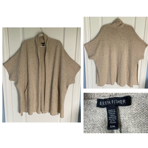 Eileen Fisher Tan Yak Wool Blend Dolman Sleeves Cardigan Sweater - 47151 - Picture 1 of 16